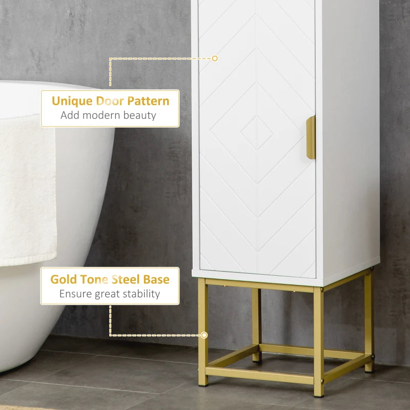 White Slim Corner Bathroom Storage Cabinet with Adjustable Shelf