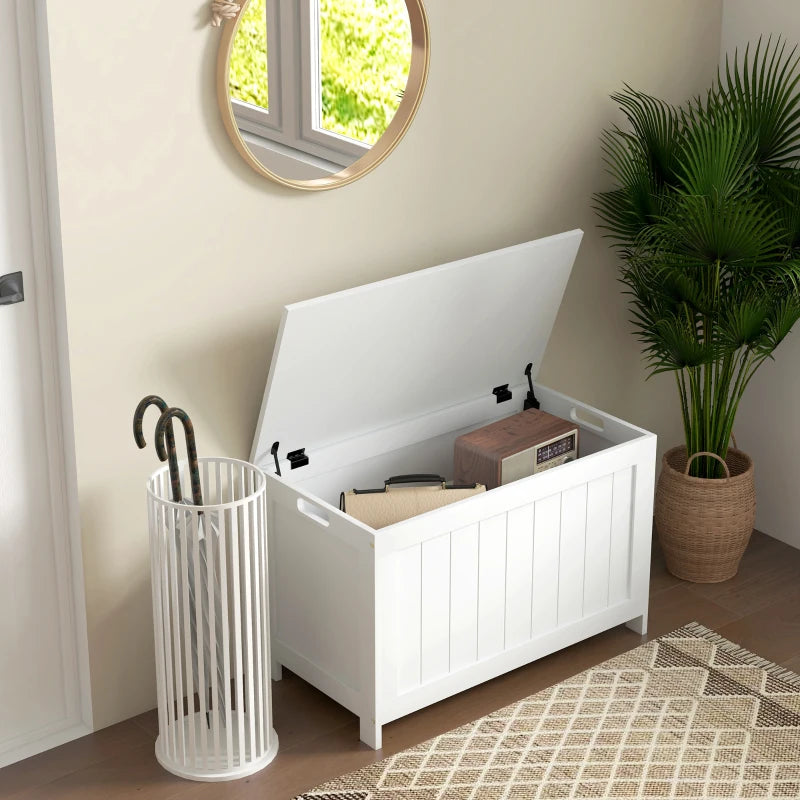 White Wooden Storage Trunk with Safety Hinges, Cut-out Handles - 76 x 40 x 48 cm