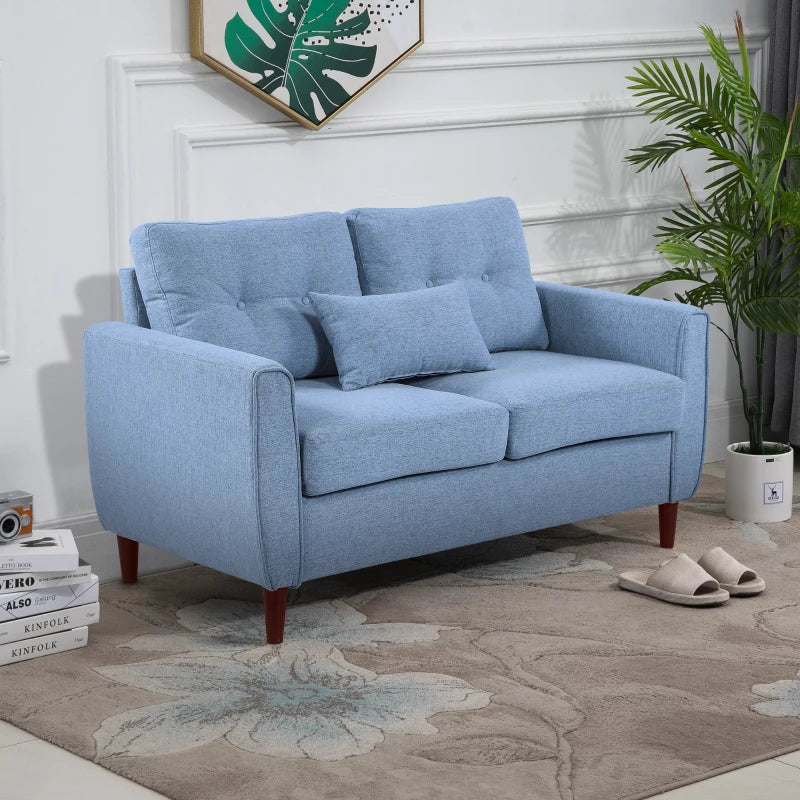 Light Blue Fabric Loveseat with Wooden Legs - 2 Seat Sofa