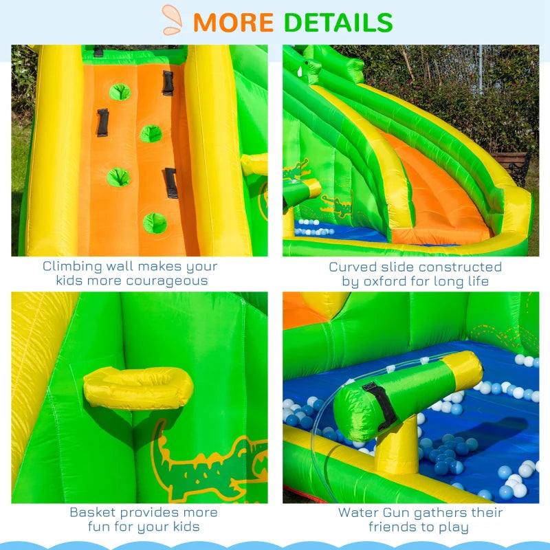 Kids Crocodile Bouncy Castle with Slide & Water Pool - Green