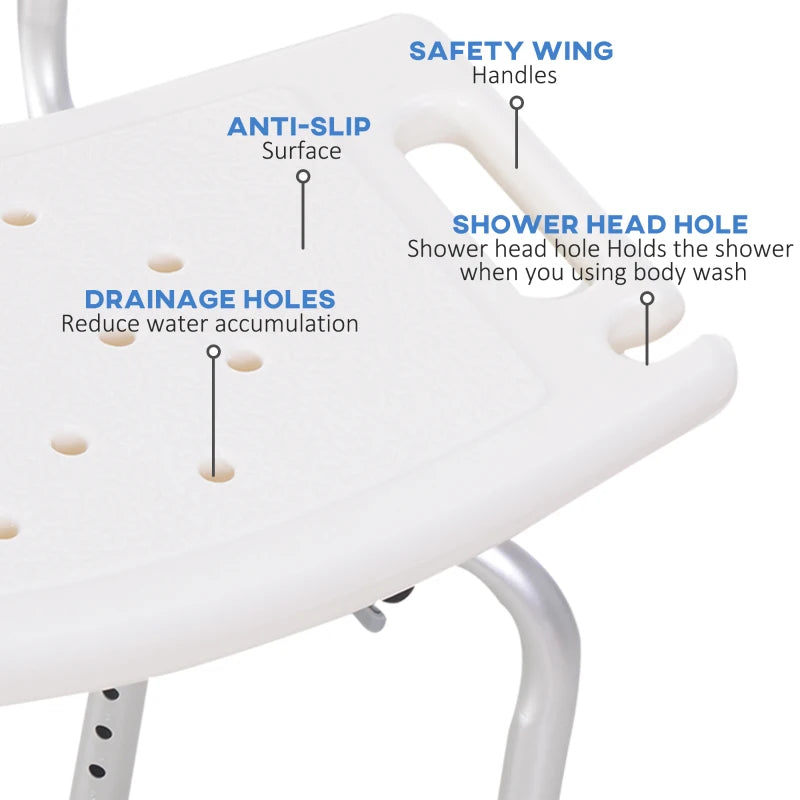 Adjustable White Bath Shower Stool for Elderly Safety