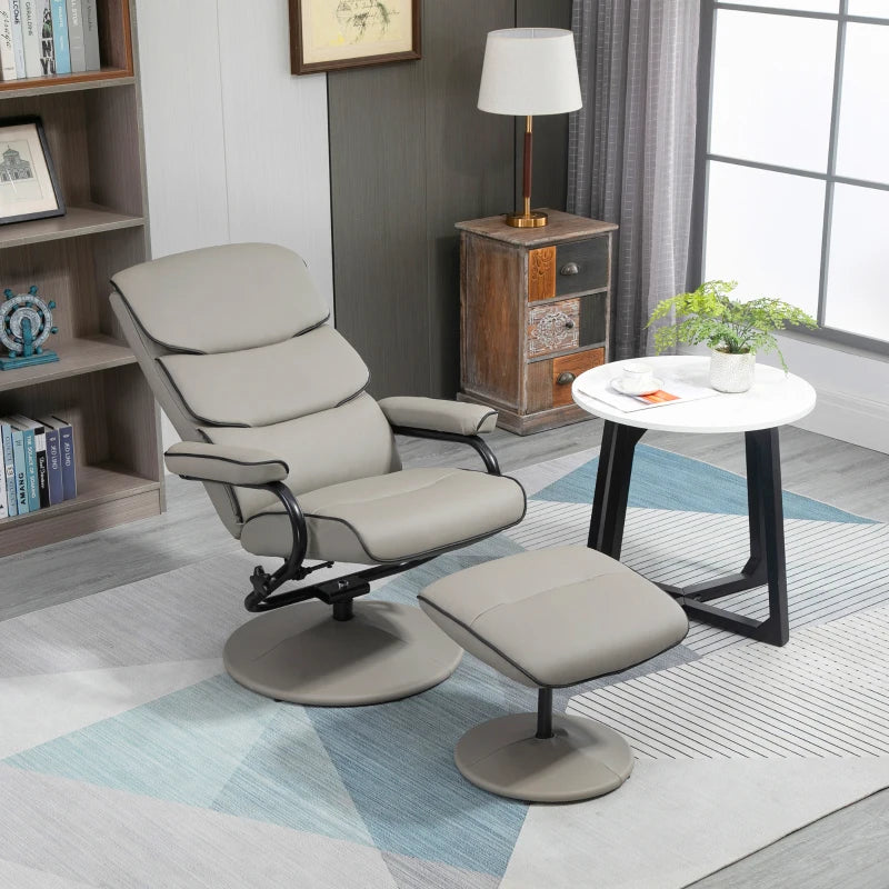 Grey Swivel Recliner Chair with Ottoman Set