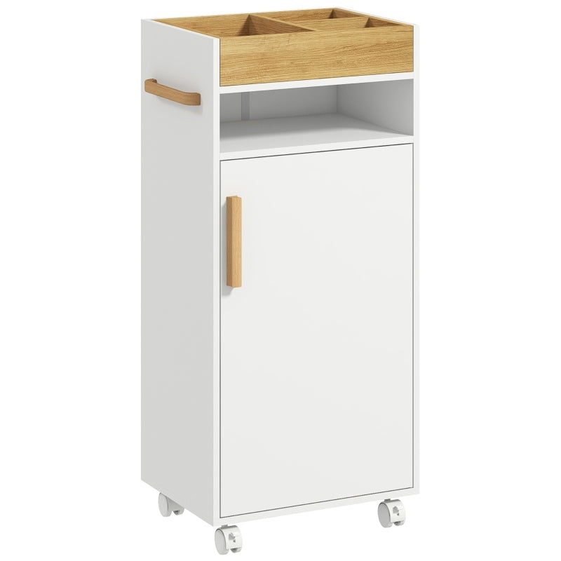 White Bathroom Storage Cabinet with Wheels and Cushioned Door