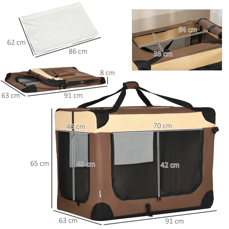 Foldable Pet Carrier with Cushion for Medium Pets - Brown