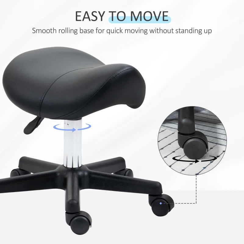 Black Adjustable Saddle Stool for Salon, Massage, Spa, Beauty - PU Leather