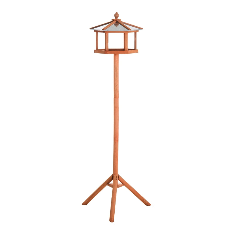 Wooden Garden Bird Feeder Stand - Natural Wood Tone