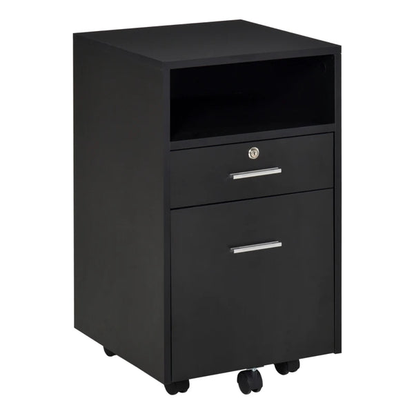 Black 2-Drawer Lockable Filing Cabinet on Wheels