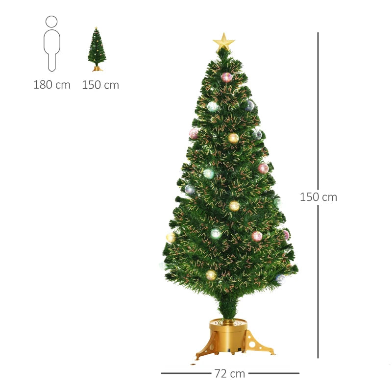 5FT Pre-Lit Green Christmas Tree with Fibre Optics and Baubles