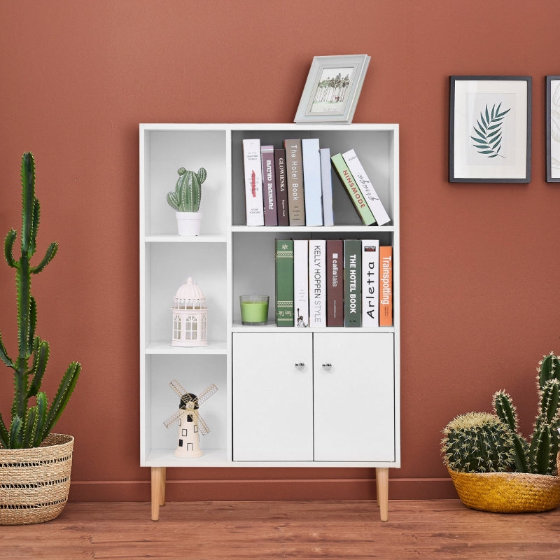 White Wooden Bookcase Storage Cabinet with Doors