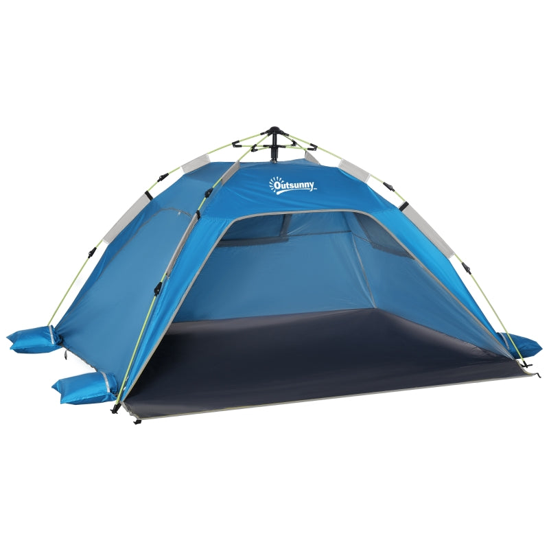 Sky Blue Beach Tent for 1-2 People with Pop-up Design, Mesh Windows & Doors