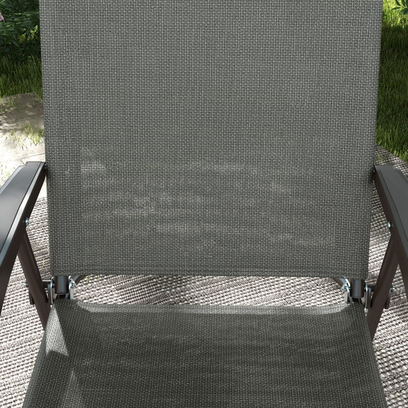 Dark Grey Folding Garden Chairs with Mesh Seats - Set of 2