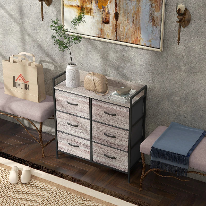 Grey Rustic 6-Drawer Fabric Chest