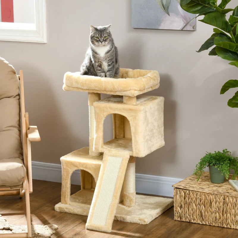 Cat Sisal Activity Tree with 2 Houses - Cream White