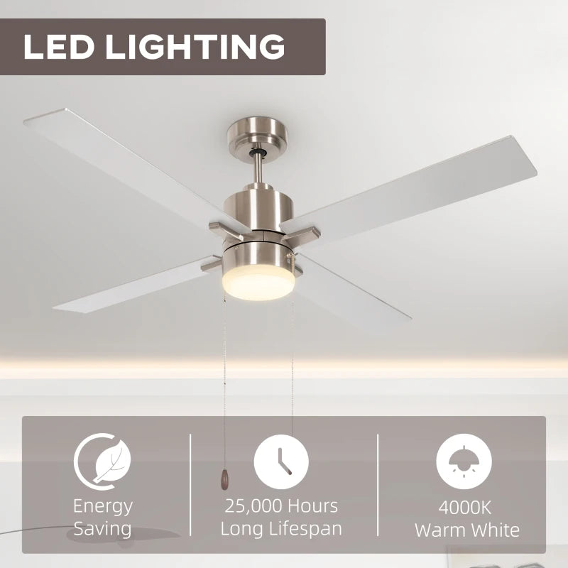 Silver & Natural Tone LED Ceiling Fan with Reversible Blades