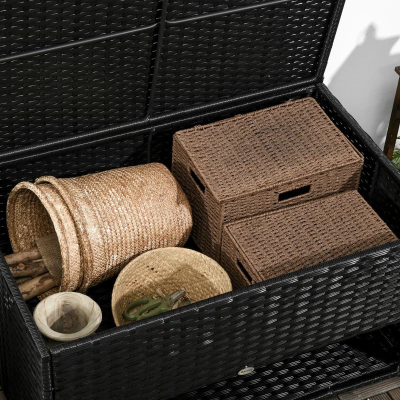 Black Rattan Outdoor Storage Box with Shoe Layer