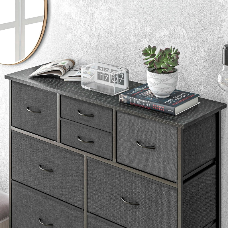 Black 10-Drawer Fabric Dresser with Steel Frame