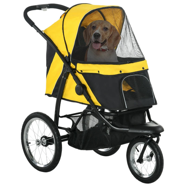 Yellow Foldable Pet Stroller with Canopy for Small and Medium Dogs