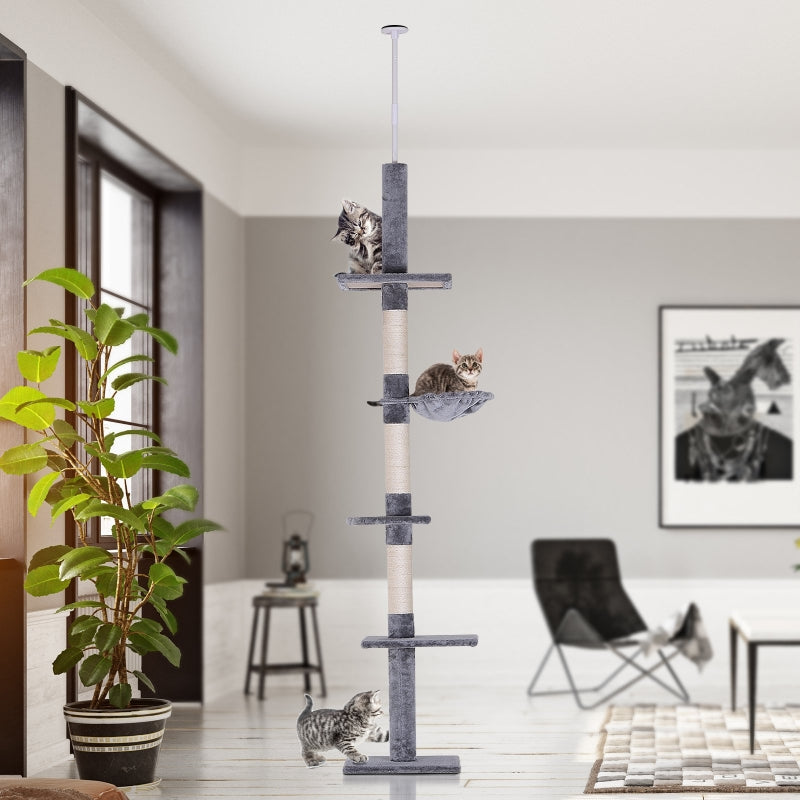 Grey 5-Tier Floor-to-Ceiling Cat Climbing Tree