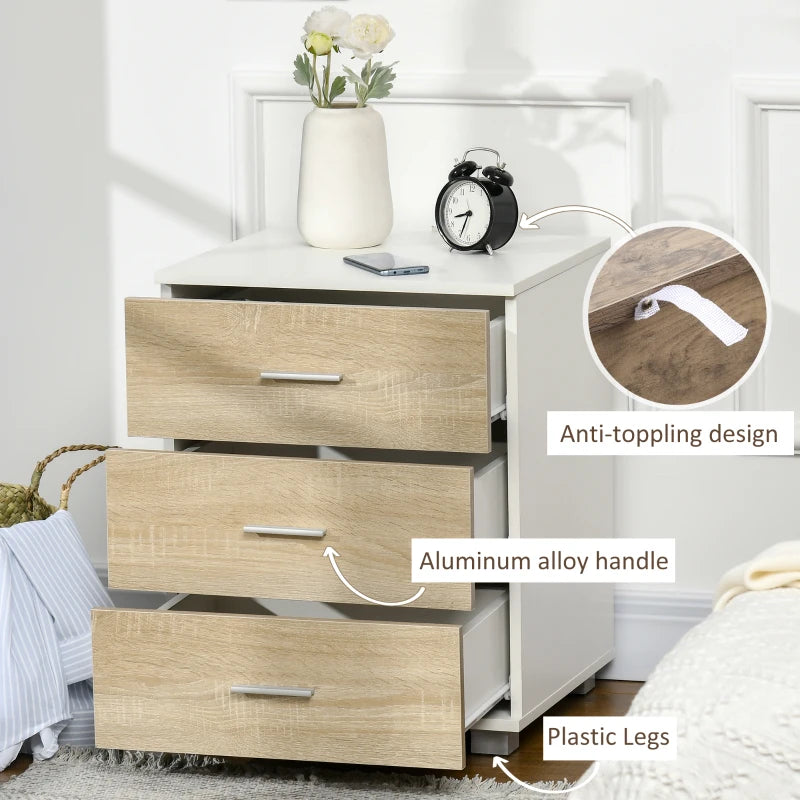 Oak 3-Drawer Modern Bedside Table