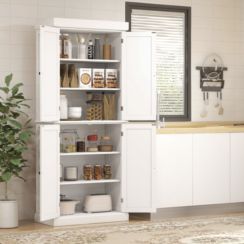 White Freestanding Kitchen Storage Cabinet with 4 Doors and 6-Tier Shelving