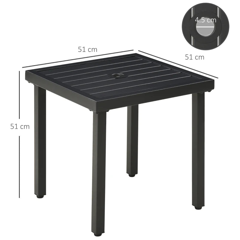 Black Steel Patio Side Table with Umbrella Hole