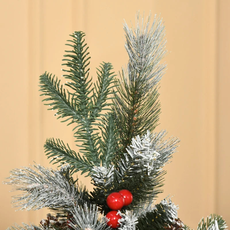 5FT Snow-Dipped Christmas Pencil Tree - Red Berries & White Pinecones