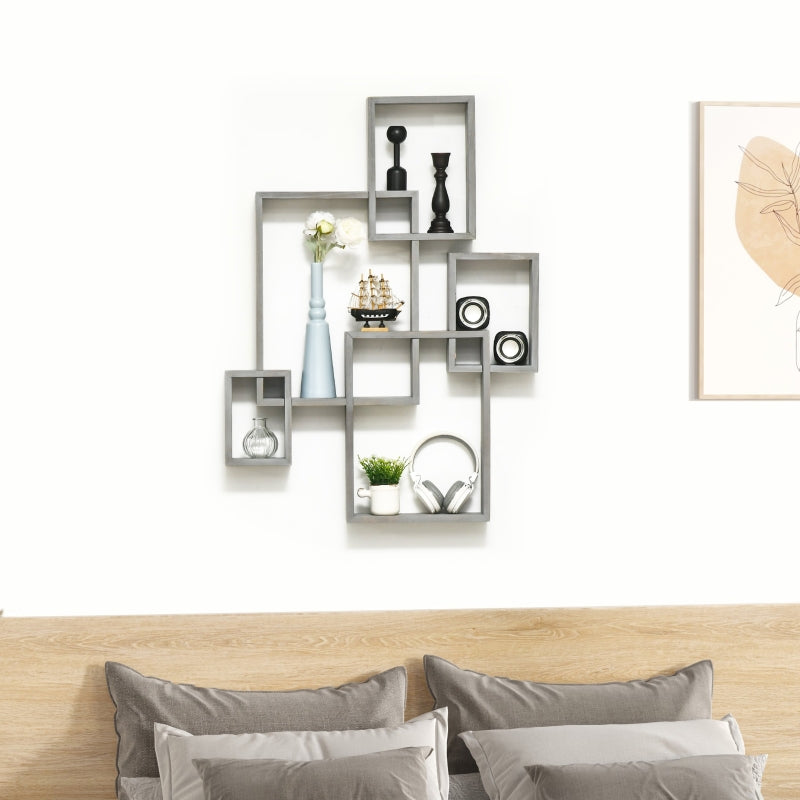 Grey Interlocking Cube Wall Shelves - Display Shelf for Living Room, Bedroom