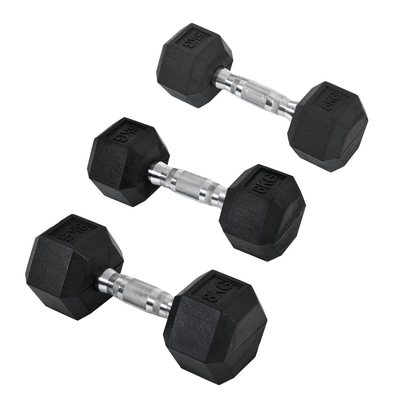 Hex Dumbbell Set - 5kg, 6kg, 8kg - Home Gym Fitness Strength Training