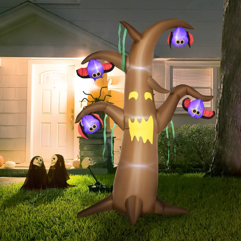 8ft Inflatable Halloween Ghost Tree with Upside-down Bats - Black