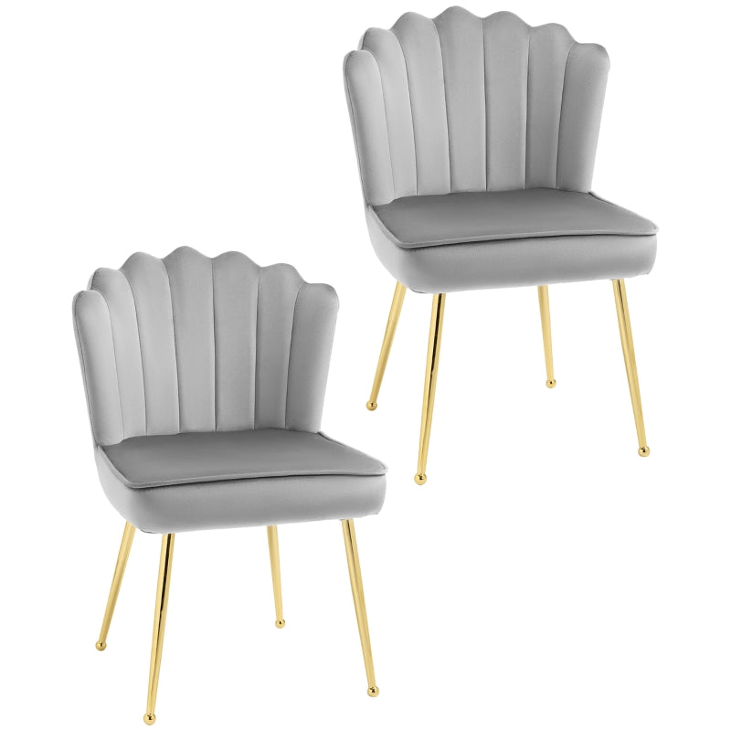 Grey Velvet Dining Chairs Set of 2 with Gold Metal Legs