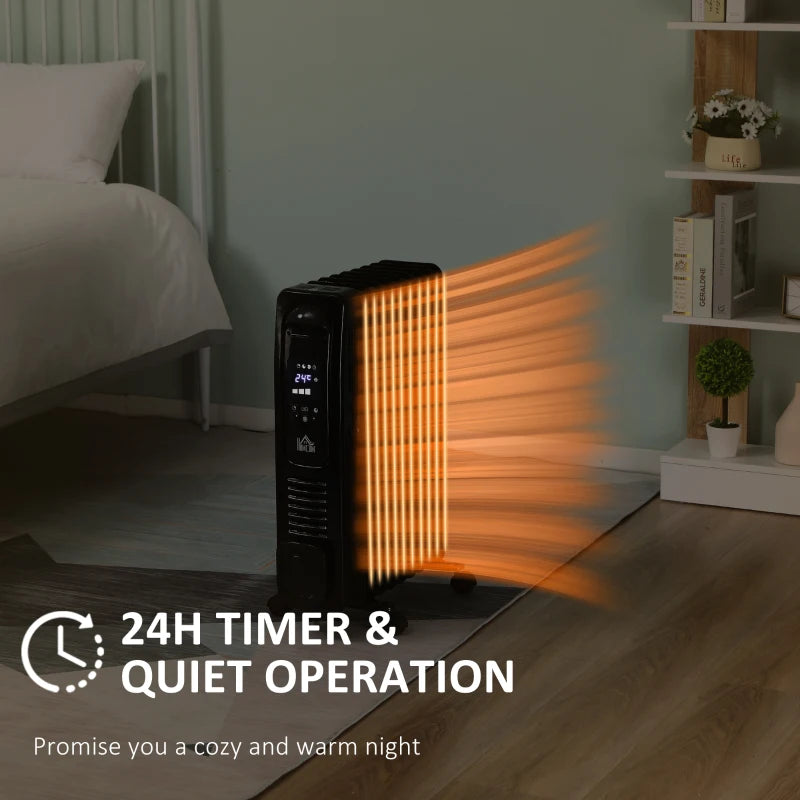 Black 2000W Digital Oil Filled Radiator with Timer & Remote Control