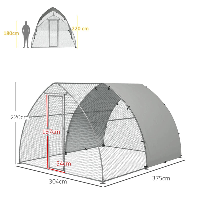 Large Outdoor Galvanised Chicken Coop with Cover - Silver Tone