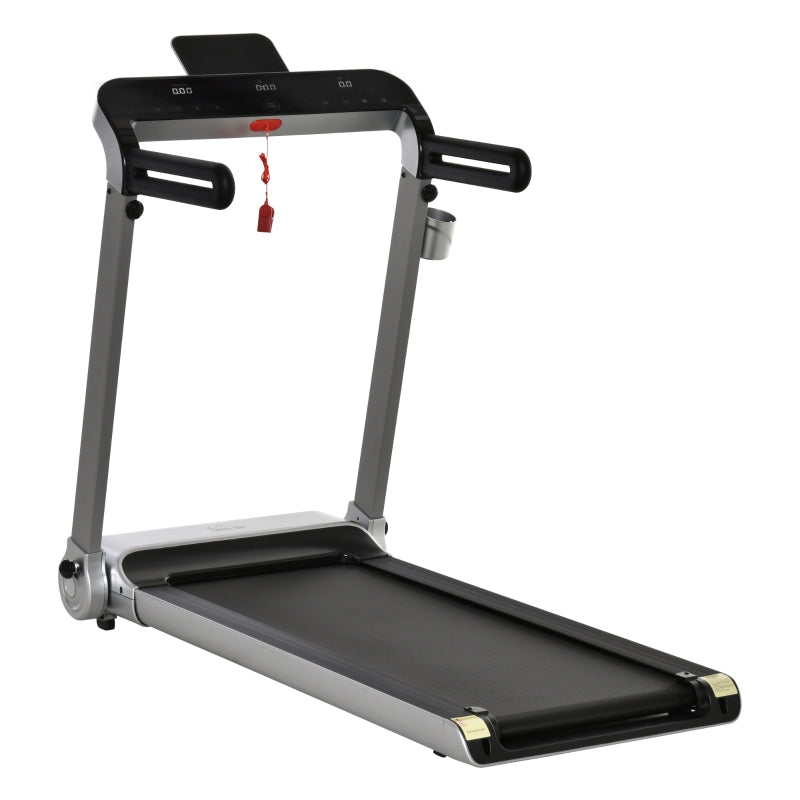Silver Electric Folding Treadmill with Quick Speed Controls and LED Monitor