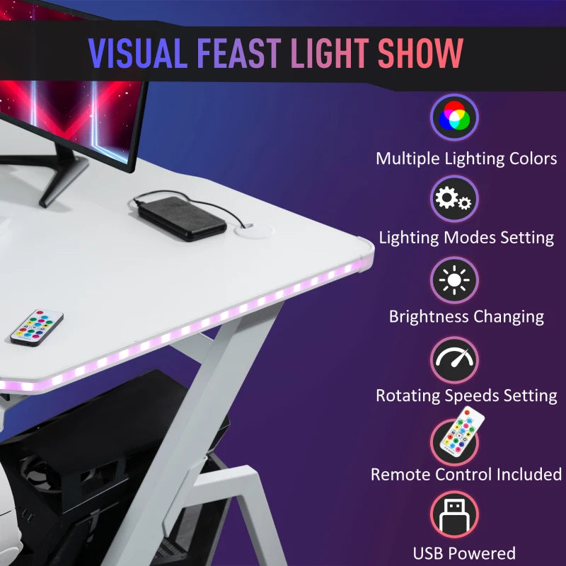 White Carbon Fibre Gaming Desk with RGB Lights