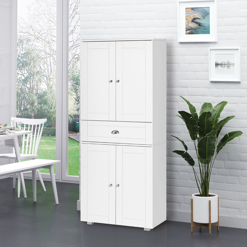 White Tall Kitchen Storage Cabinet with Drawer & Adjustable Shelves