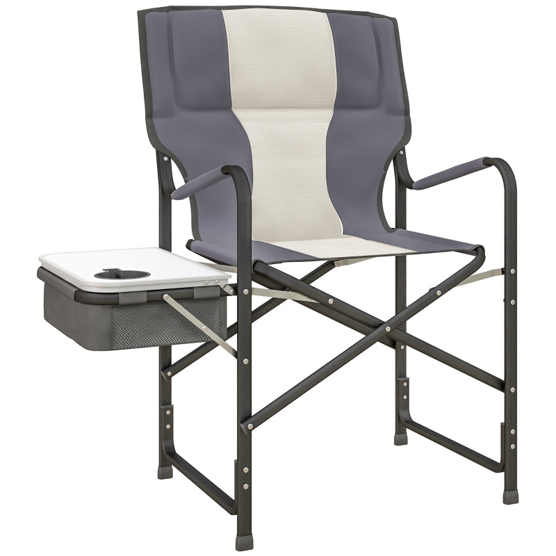 Grey Folding Camping Chair with Cooler Bag Table