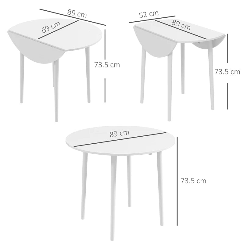 White Round Drop Leaf Dining Table for 4, Modern Space Saving Kitchen Table
