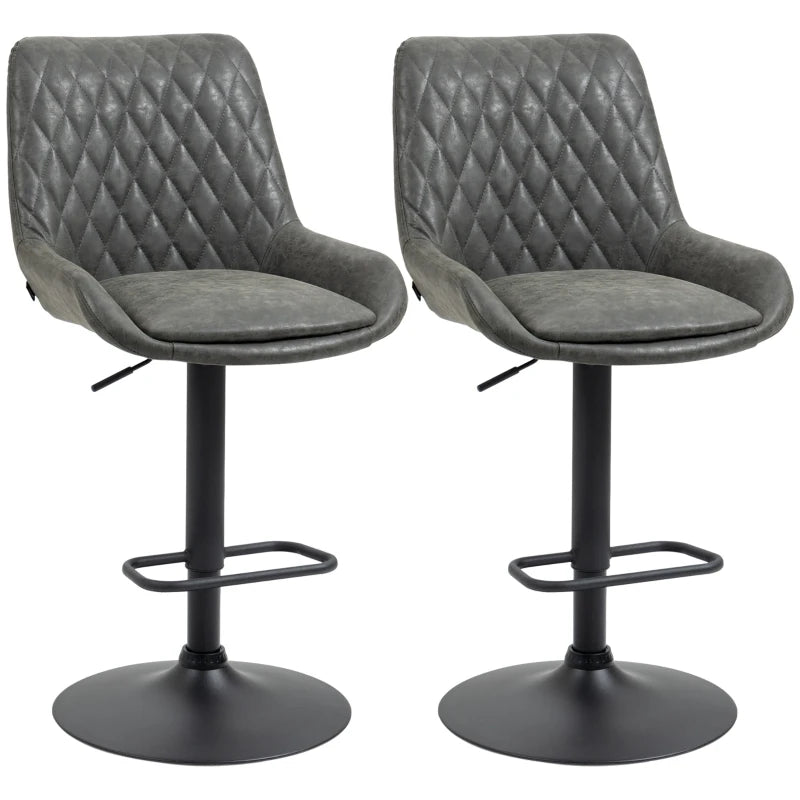 Dark Grey Adjustable Retro Bar Stools Set of 2 with Swivel Seat