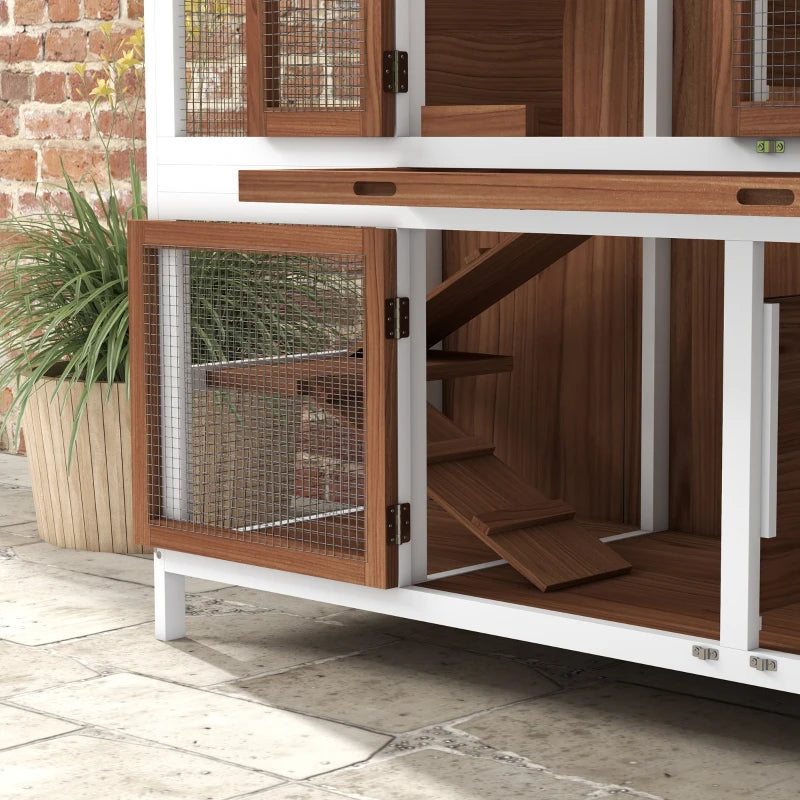 Wooden Two-Tier Pet Hutch - Openable Roof, Slide-Out Tray (Natural)