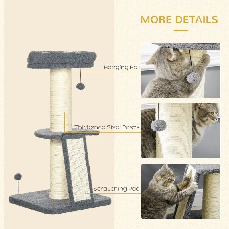 Cat Tree Tower with Scratching Posts and Toy Ball - Dark Grey