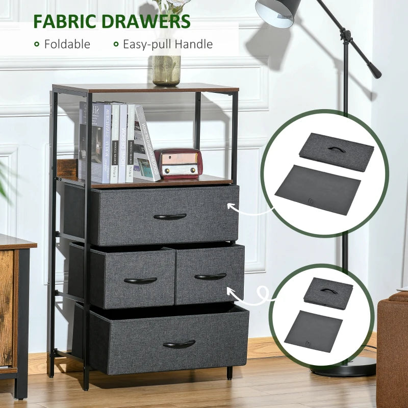 Black 4-Drawer Storage Chest with Shelves - Home Cabinet for Living Room, Bedroom, Entryway