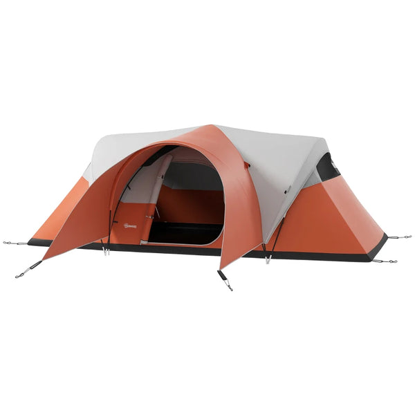 Orange 6-Person Waterproof Camping Tent with Porch and Groundsheet