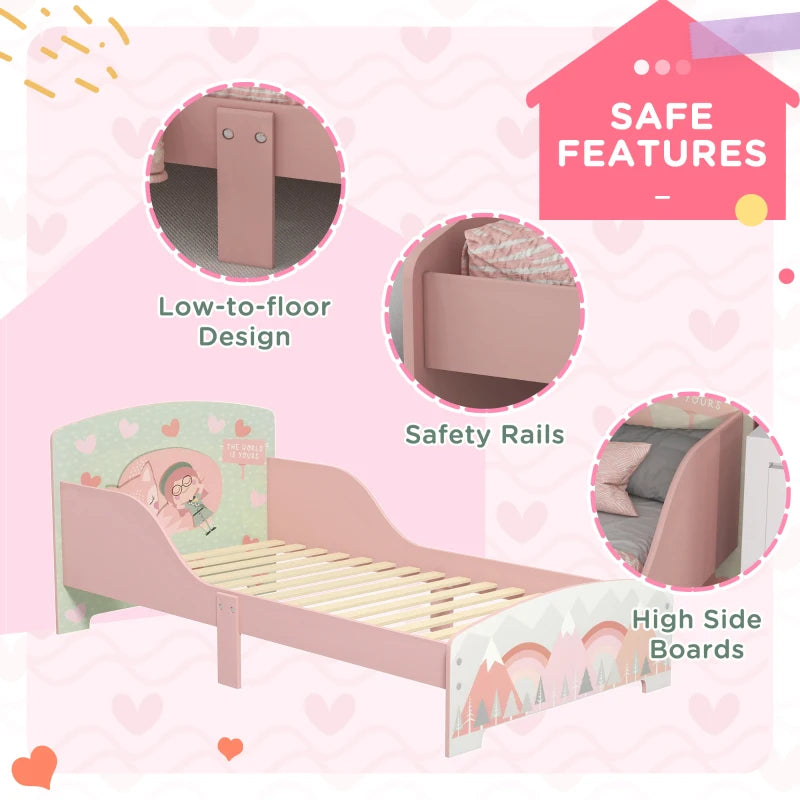 Kids Pink Toddler Bed Frame for Ages 3-6 Years
