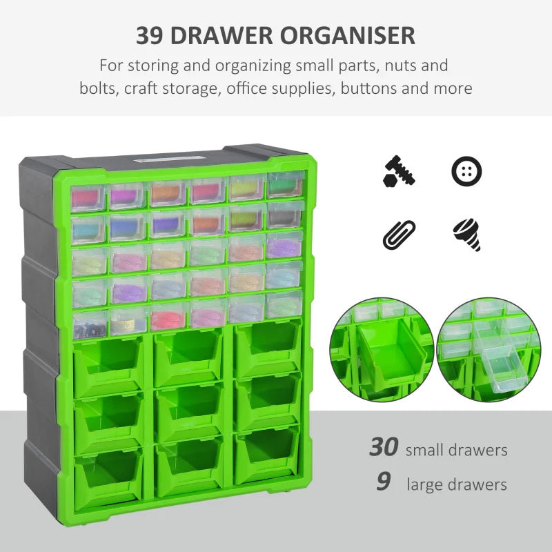 Clear Plastic 39-Drawer Wall Mount Parts Organizer for Garage Storage