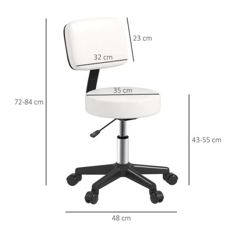 White Swivel Salon Chair with Adjustable Height and Wheels