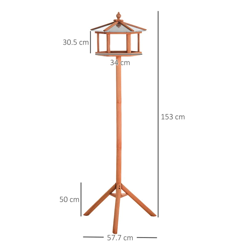 Wooden Garden Bird Feeder Stand - Natural Wood Tone