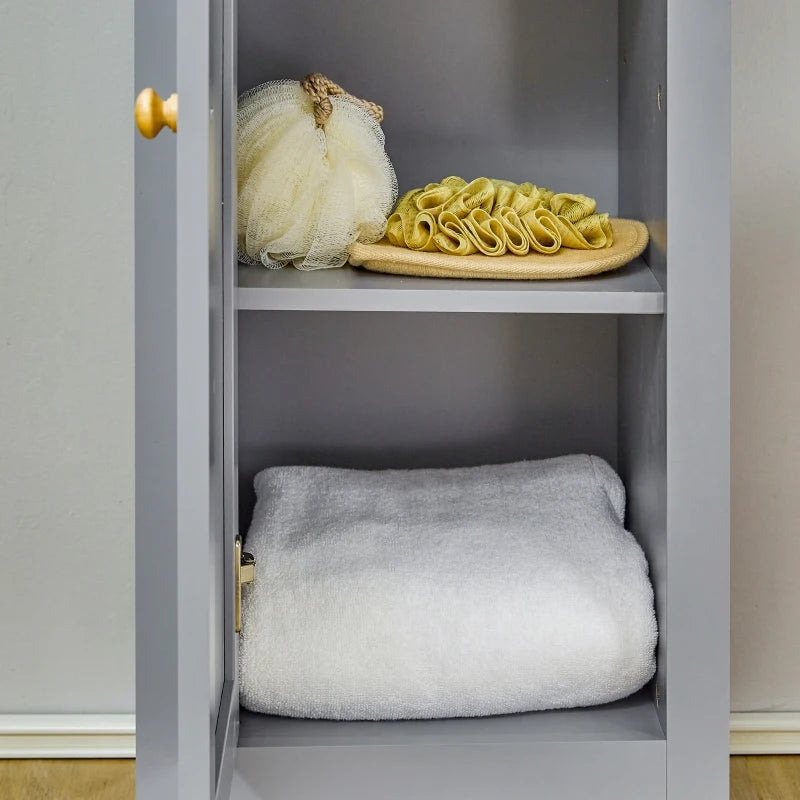 Grey Bathroom Storage Cabinet with 3 Tier Shelf and Cupboard