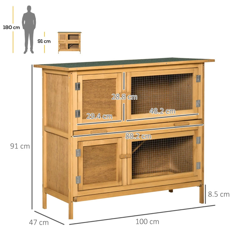 Brown 2-Tier Rabbit Hutch with Removable Trays - Ideal for 1-2 Rabbits