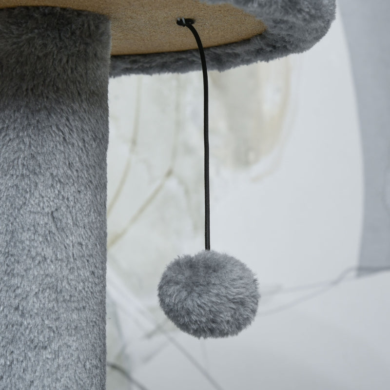 Dark Grey Cat Tree Tower with Toy Ball and Teasing Rope