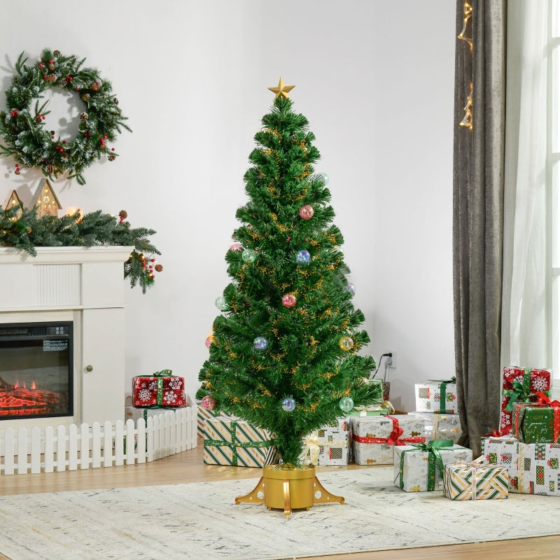 5FT Pre-Lit Green Christmas Tree with Fibre Optics and Baubles